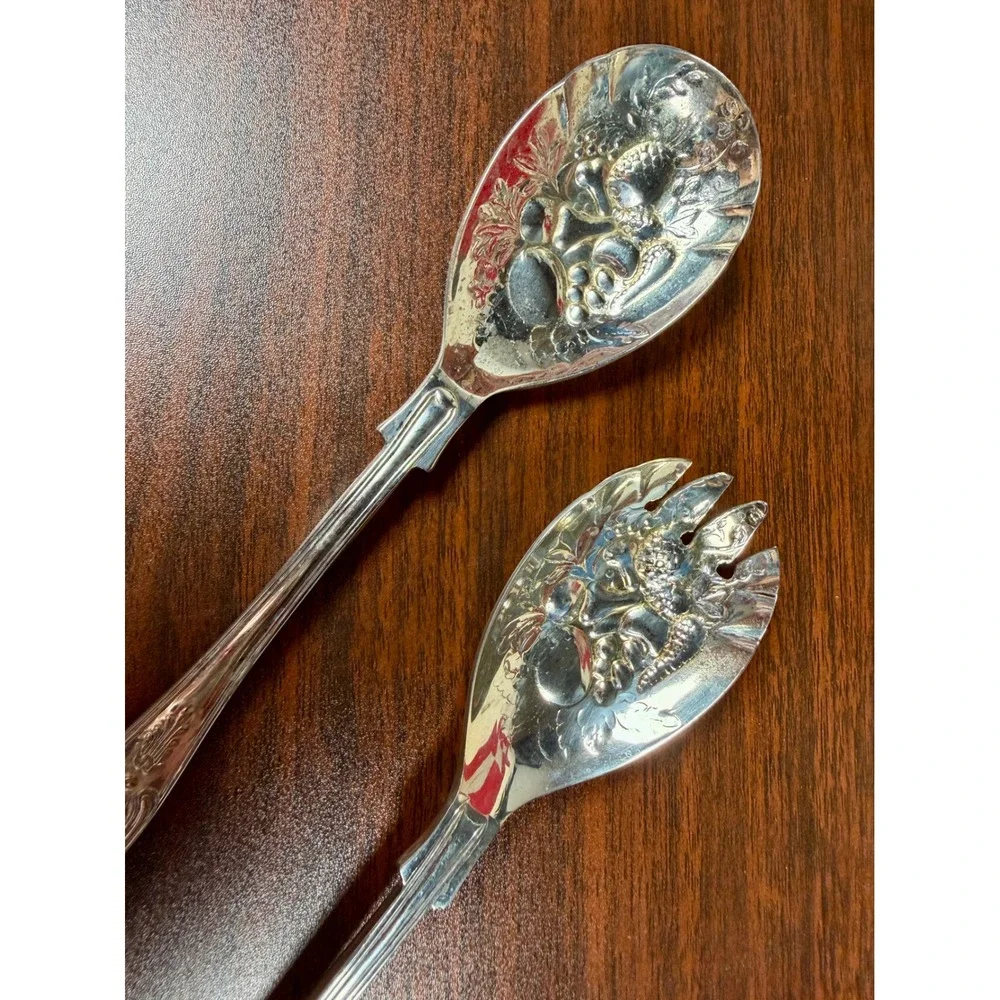 Vintage Sheffield England EP SA1 Silver Plate Salad Servers Kings Pattern Set